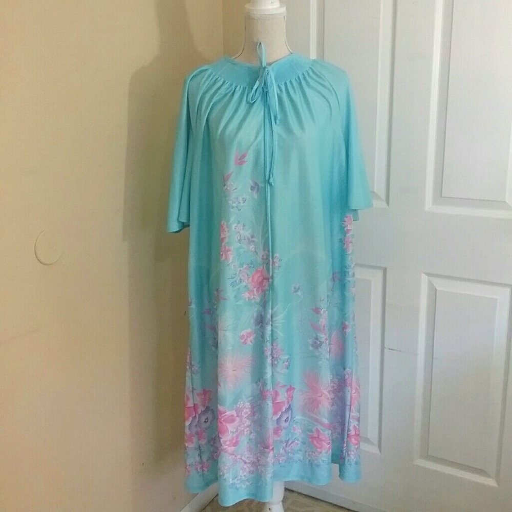 Elegant Blue and Pink Floral Nightgown